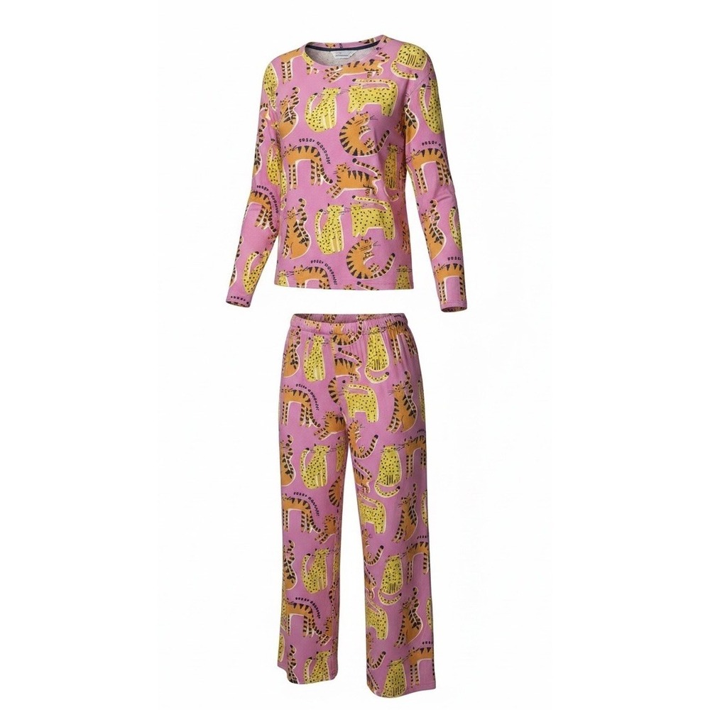 Peter Alexander Size Smal Pink Cat Novelty Pajama Set Long Sleeve